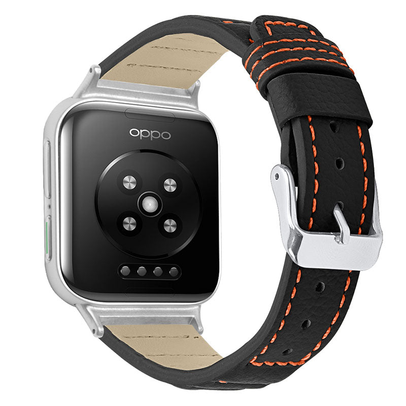Toplag okselæder ægte læder Holdbar bølgeteksturudskiftning Smart urrem med spænde til Oppo Watch 46 mm Toplag okselæder ægte læder Holdbar bølgeteksturudskiftning Smart urrem med spænde til Oppo Watch 46 mm